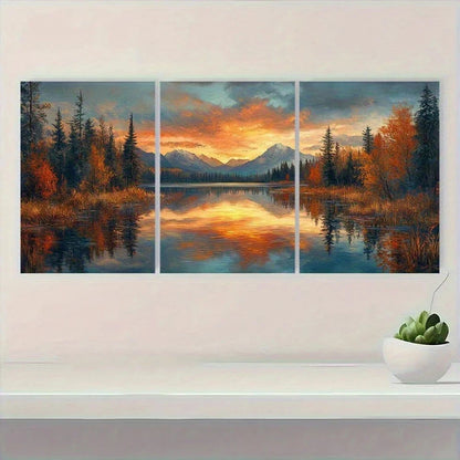 3pcs Modern Lake Nature Scenery Metal Print Ready to Hang Art - Bella Home Decor