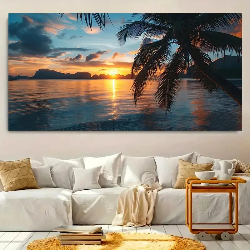 Sunset Beach Island sky wall canvas office home room framed 120x60cm - Bella Home Decor