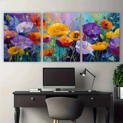 3pcs Colorful Flower Field Painting Perfect Wall Art Set Canvas Framed 50x70cm - High Quality Print 100% Australian Made Wall Canvas Ready to Hang - Bella Home Decor
