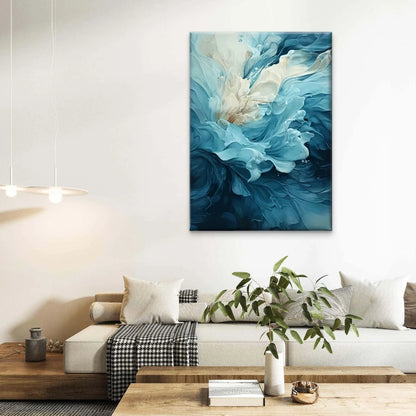 Fluid Abstract in Blue and Cream 40x60cm Metal Print Ready to Hang