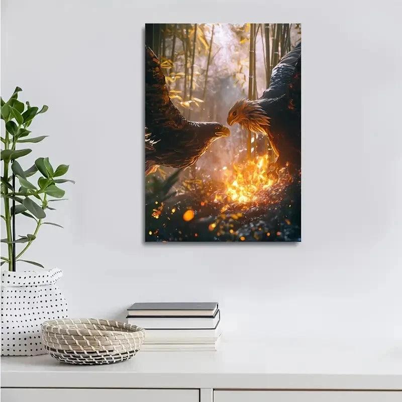 Majestic Eagle Wrestling in Peaceful 40x60cm Metal Print Ready to Hang - Bella Home Decor