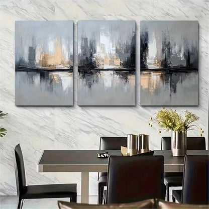 3pcs Neutral Abstract Urban Landscape Metal Print Ready to Hang Art