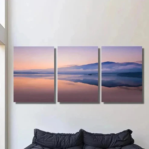3pcs Foggy Mountains Lake Reflection in Sunrise Wall  Art Set Canvas Unframed - High Quality Print 100% Australian Made Wall Canvas - Bella Home Decor