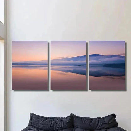 3pcs Foggy Mountains Lake Reflection in Sunrise Wall  Art Set Canvas Unframed - High Quality Print 100% Australian Made Wall Canvas - Bella Home Decor