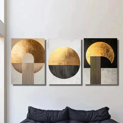 3pcs Golden and Copper Geometric Abstract Wall Art Canvas Unframed - High Quality Print 100% Australian Made Wall Canvas