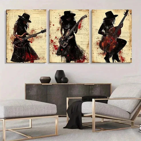 3pcs Rock and Jazz Musician Gothic Wall Art Canvas Unframed - High Quality Print 100% Australian Made Wall Canvas