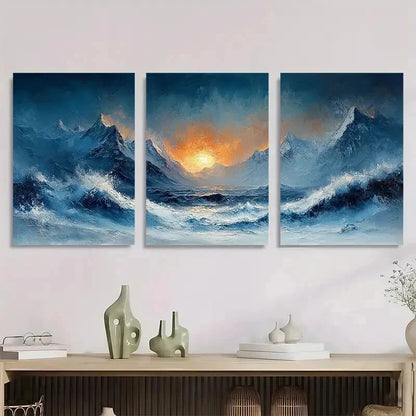 3pcs Abstract Wave & Mountain Landscape Perfect Wall Art Set Canvas Framed 50x70cm - High Quality Print 100% Australian Made Wall Canvas Ready to Hang - Bella Home Decor