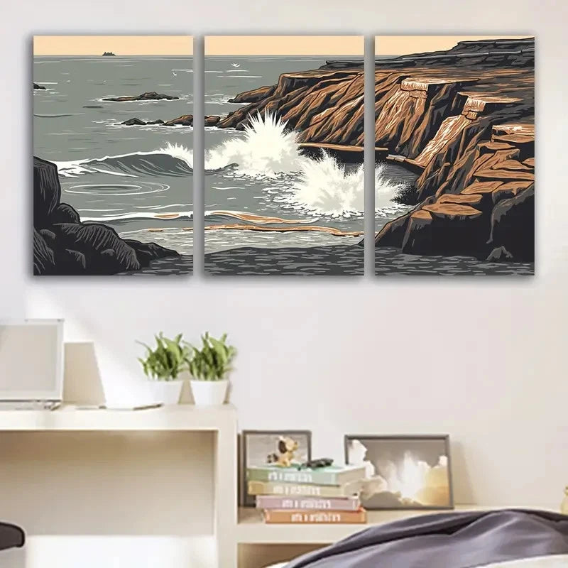3pcs Dynamic Ocean Waves Seascape Scene Wall Art Set Canvas Framed 60x90cm - High Quality Print 100% Australian Made Wall Canvas Ready to Hang - Bella Home Decor