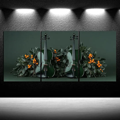 3pcs Chic Cello Trio Music Instruments Green Metal Print Ready to Hang Art - Bella Home Decor