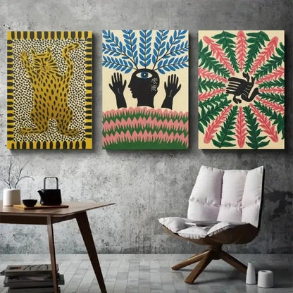 3pcs Abstract Shapes Geometric & Animal   Wall Art Set Canvas Framed 50x70cm - High Quality Print 100% Australian Made Wall Canvas Ready to Hang - Bella Home Decor