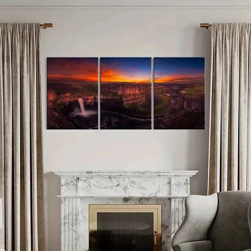 3pcs Waterfall On The Cliff Natural Wall Art Canvas Unframed - High Quality Print 100% Australian Made Wall Canvas