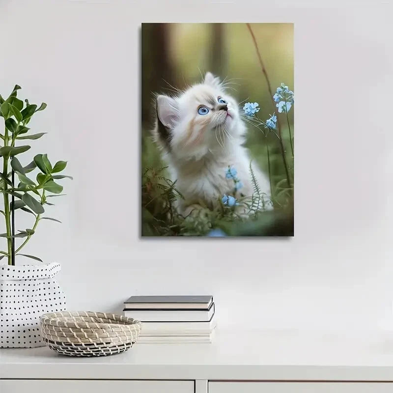 Adorable Ragdoll Kitten with Flowers Painting 40x60cm Metal Print Ready to Hang - Bella Home Decor