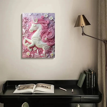 Cute Unicorn Heart Blossoms Painting 40x60cm Metal Print Ready to Hang - Bella Home Decor