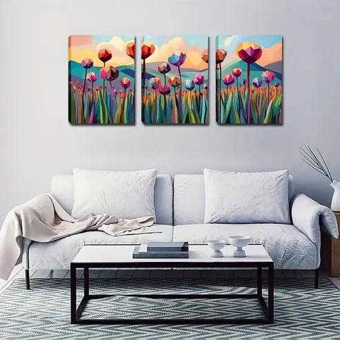 3pcs Vibrant Abstract Floral Wall Art Set Canvas Unframed - High Quality Print 100% Australian Made Wall Canvas
