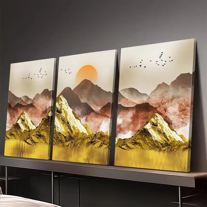 3pcs Golden Mountains Wall Art Set Canvas Framed 60x90cm – High Quality Print, 100% Australian Made, Ready to Hang