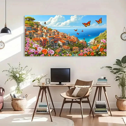 Butterfly Seascape Scenery Wall Art Canvas Office Home Room Framed 120x60cm