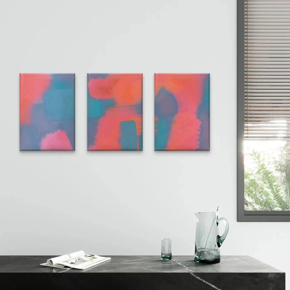 3pcs Vibrant Pink and Teal Abstract Colour Shapes Wall Art Set Canvas Framed 50x70cm - High Quality Print 100% Australian Made Wall Canvas Ready to Hang