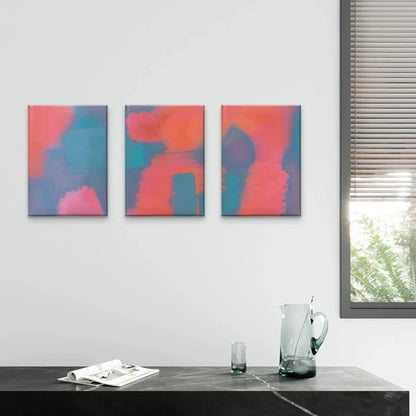 3pcs Vibrant Pink and Teal Abstract Colour Shapes Wall Art Set Canvas Framed 50x70cm - High Quality Print 100% Australian Made Wall Canvas Ready to Hang