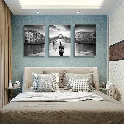 3pcs Venice Gondola Landscape Rialto Bridge Wall Art Canvas Unframed - High Quality Print 100% Australian Made Wall Canvas