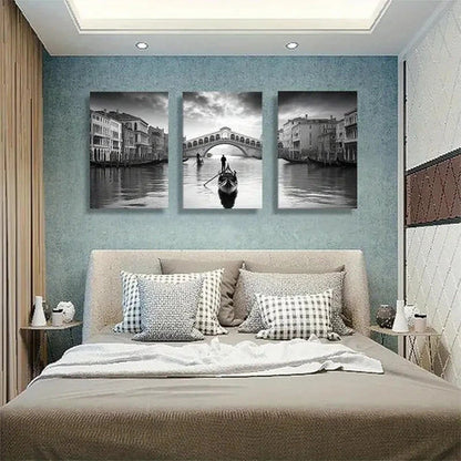 3pcs Venice Gondola Landscape Rialto Bridge Wall Art Canvas Unframed - High Quality Print 100% Australian Made Wall Canvas