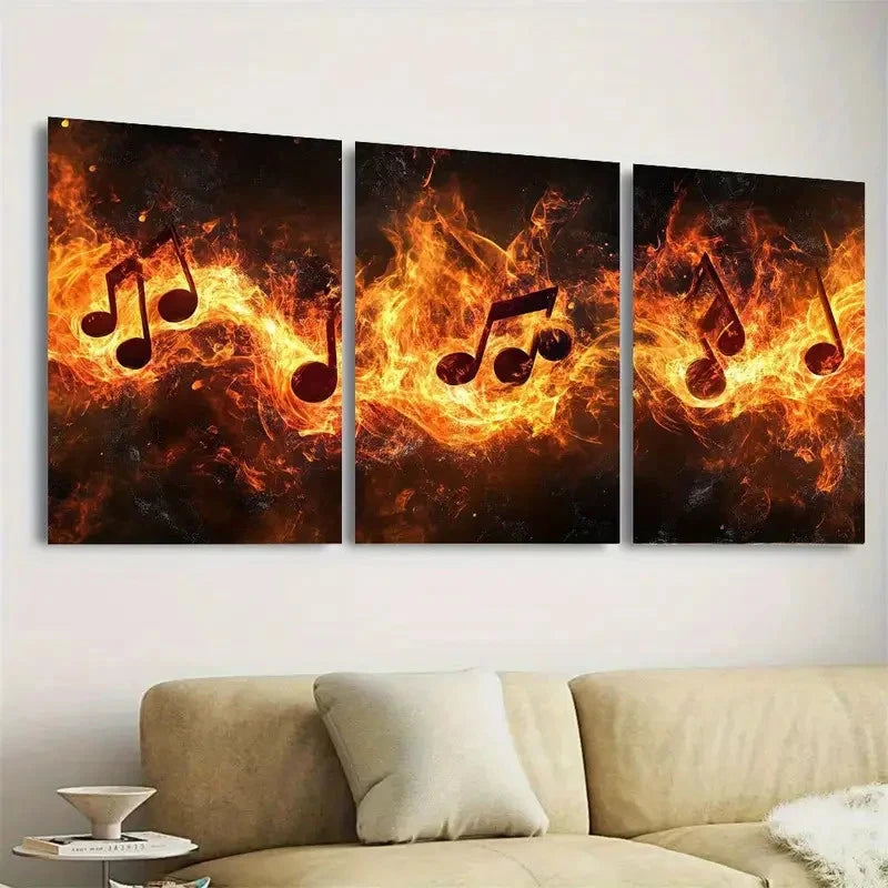 3pcs Music Note Wall Art Set Canvas Framed 40x60cm - High Quality Print 100% Australian Made Wall Canvas Ready to Hang
