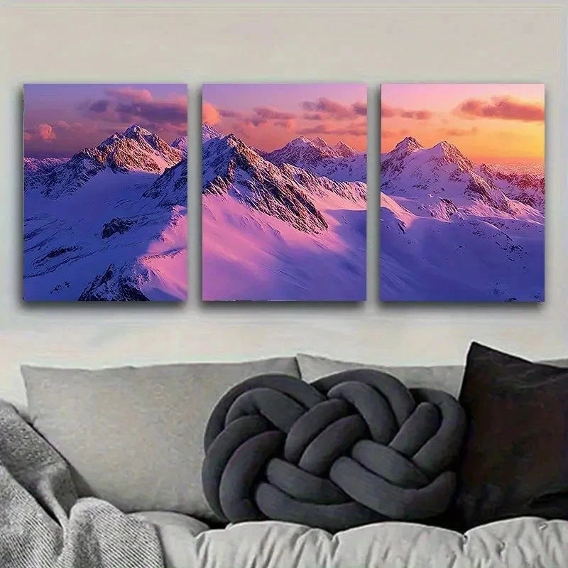 3pcs Sunrise Over Snowy Mountains Wall Art Set Canvas Framed 40x60cm - High Quality Print 100% Australian Made Wall Canvas Ready to Hang