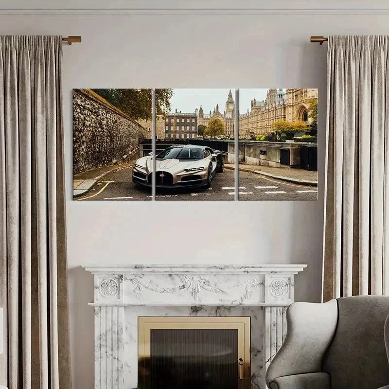 3pcs Bugatti Supercar Cool Car Modern Wall Art Set Canvas Framed 50x70cm - High Quality Print 100% Australian Made Wall Canvas Ready to Hang - Bella Home Decor