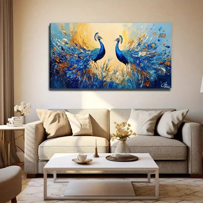 A Pair Of Loving Peacocks Wall Art Canvas Office Home Room Framed 120x60cm