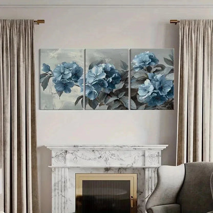 3pcs Abstract Vintage Blue Floral Design Wall Art Set Canvas Framed 60x90cm - High Quality Print 100% Australian Made Wall Canvas Ready to Hang - Bella Home Decor
