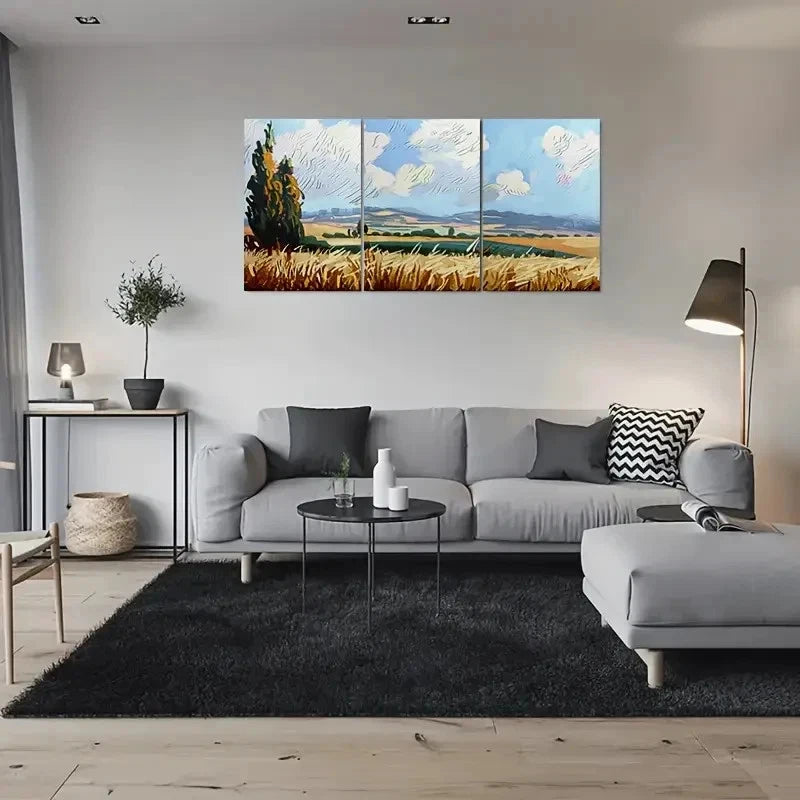 3pcs Abstract Wheat Field and Blue Sky Metal Print Ready to Hang Art - Bella Home Decor
