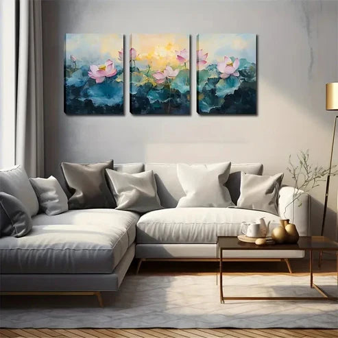3pcs Pink & Blue Serene Nature Scene Wall Art Canvas Unframed - High Quality Print 100% Australian Made Wall Canvas
