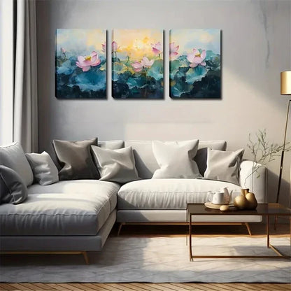 3pcs Pink & Blue Serene Nature Scene Wall Art Canvas Unframed - High Quality Print 100% Australian Made Wall Canvas