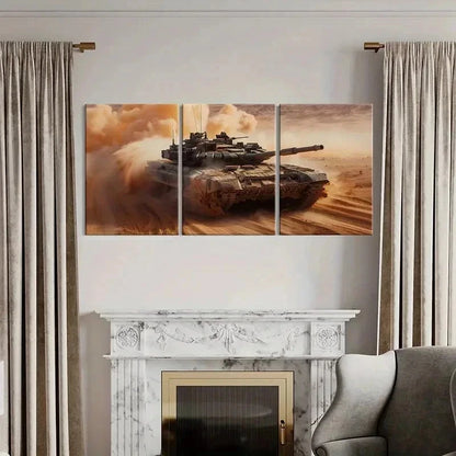 3pcs Military Theme Tank in the Desert Wall Art Set Canvas Framed 50x70cm - High Quality Print 100% Australian Made Wall Canvas Ready to Hang