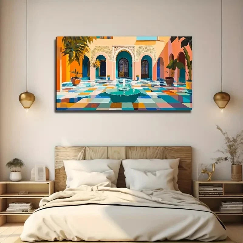 Middle East Courtyard Wall Art Canvas Office Home Room Framed 120x60cm