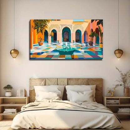 Middle East Courtyard Wall Art Canvas Office Home Room Framed 120x60cm