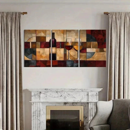 3pcs Abstract Wine Bottle And Glasses Artwork Wall Art Set Canvas Framed 60x90cm - High Quality Print 100% Australian Made Wall Canvas Ready to Hang - Bella Home Decor