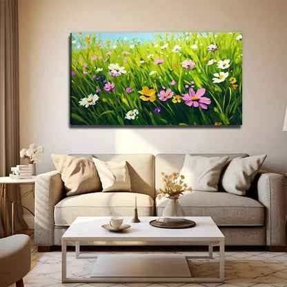 Small Flowers In The Grass Wall Art Canvas Office Home Room Framed 120x60cm