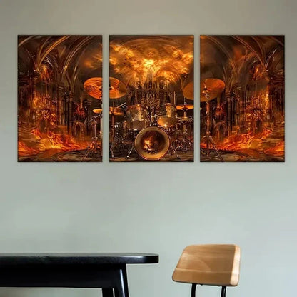 3pcs the drums in flames Wall Art Set Canvas Unframed - High Quality Print 100% Australian Made Wall Canvas