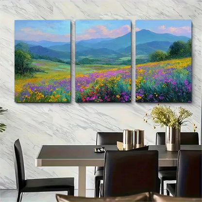 3pcs Field Wildflower Meadow Hand Perfect Wall Art Set Canvas Framed 40x60cm - High Quality Print 100% Australian Made Wall Canvas Ready to Hang