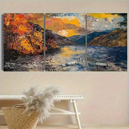3pcs Autumn Mountain Landscape Wall Art Set Canvas Framed 50x70cm - High Quality Print 100% Australian Made Wall Canvas Ready to Hang - Bella Home Decor