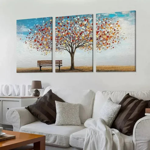 3pcs Decorative Abstract Colorful Tree Art Set Canvas Unframed - High Quality Print 100% Australian Made Wall Canvas - Bella Home Decor