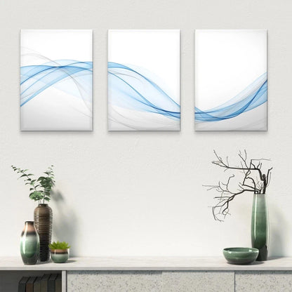 3pcs Minimalist Blue Abstract Wave Modern Wall Art Set Canvas Framed 40x60cm - High Quality Print 100% Australian Made Wall Canvas Ready to Hang