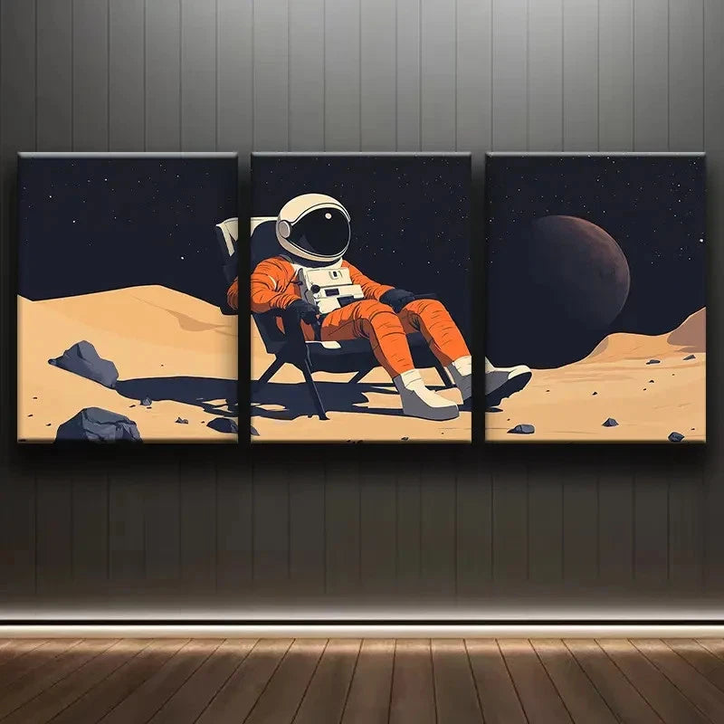 3pcs Astronaut on the Moon Wall Art Set Canvas Framed 40x60cm - High Quality Print 100% Australian Made Wall Canvas Ready to Hang - Bella Home Decor