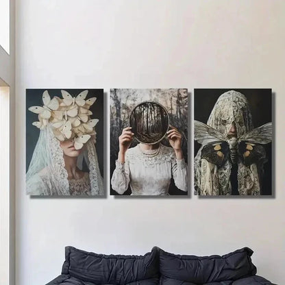 3pcs Illustrations of Women and Insects Wall Art Canvas Unframed - High Quality Print 100% Australian Made Wall Canvas