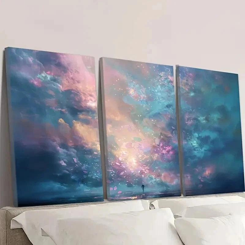 3pcs Ethereal Abstract Wallpaper Style Wall Art Set Canvas Framed 60x90cm - High Quality Print 100% Australian Made Wall Canvas Ready to Hang