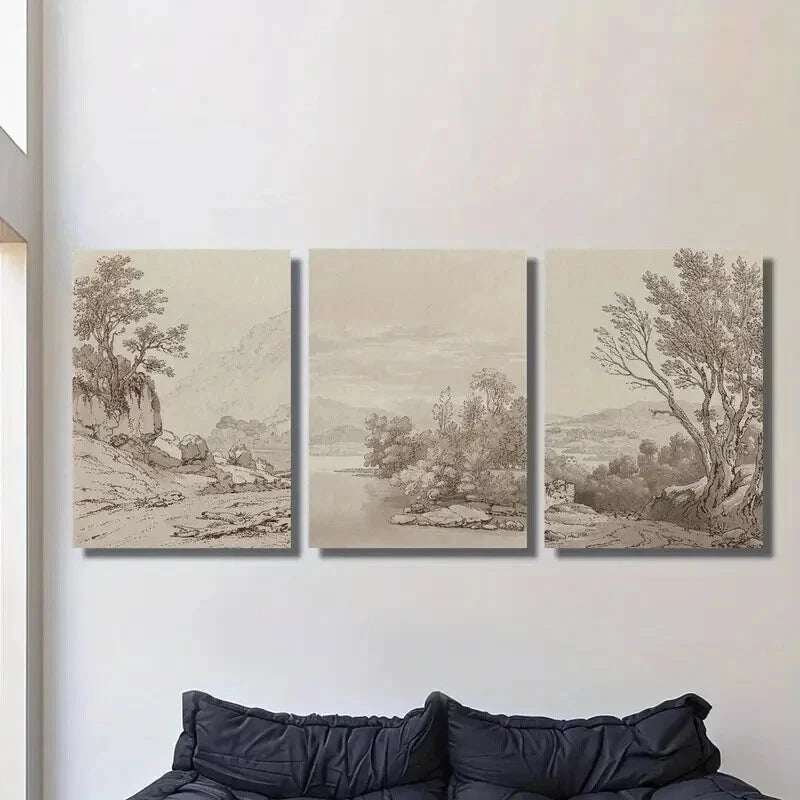 3pcs Classical Vintage Countryside Landscape Wall Art Set Canvas Framed 50x70cm - High Quality Print 100% Australian Made Wall Canvas Ready to Hang