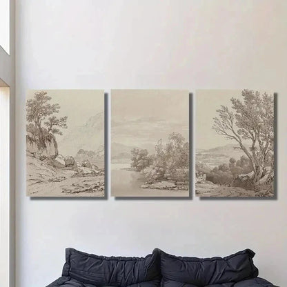 3pcs Classical Vintage Countryside Landscape Wall Art Set Canvas Framed 50x70cm - High Quality Print 100% Australian Made Wall Canvas Ready to Hang