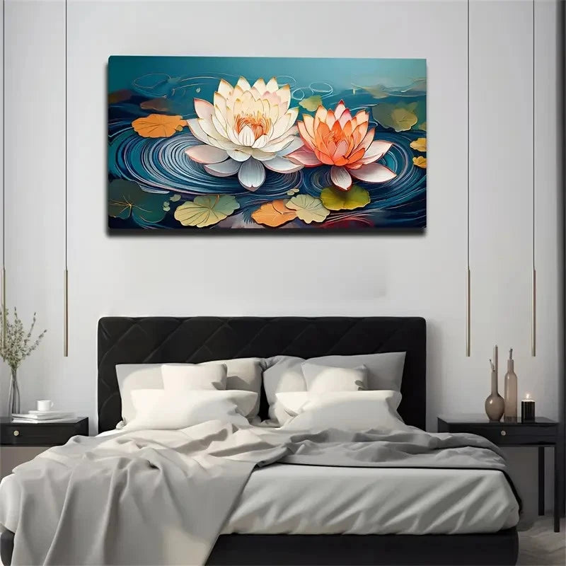 Vibrant Lotus Flower Modern Wall Art Canvas Office Home Room Framed 120x60cm
