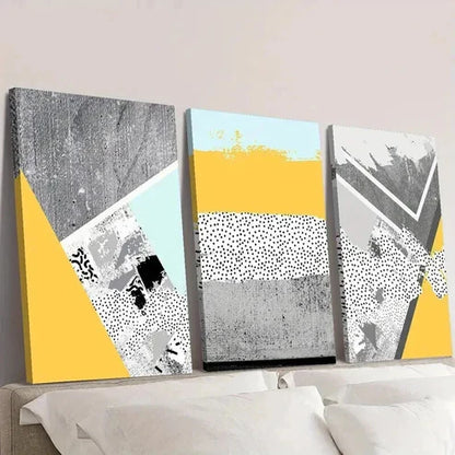 3pcs Yellow Gray Black Geometric Shapes Wall Art Canvas Unframed - High Quality Print 100% Australian Made Wall Canvas