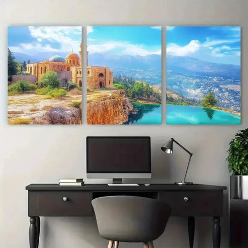 3pcs Architecture & Arabic Landscape Wall Art Set Canvas Unframed - High Quality Print 100% Australian Made Wall Canvas - Bella Home Decor
